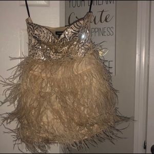 bebe feathered sequin dress